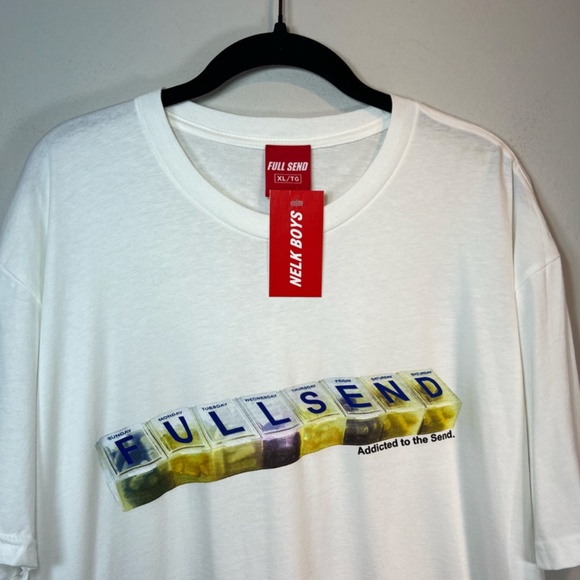 Full Send Nelk Boys Addicted to the Sent Crew Neck T-Shirt White Graphic  NEW XL - Picture 2 of 9